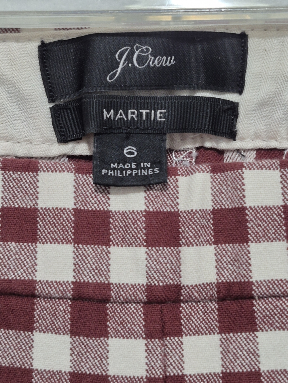 J Crew Gingham "Martie" Pant SIZE 6 - Deep Red & Cream